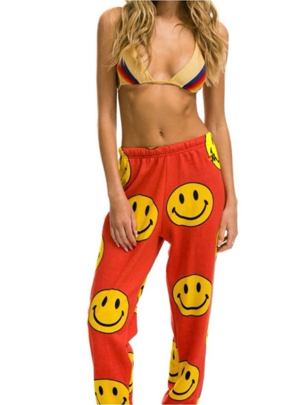 Aviator Nation Red Smiley Repeat Joggers Sweatpants Lounge - NWOT - Small